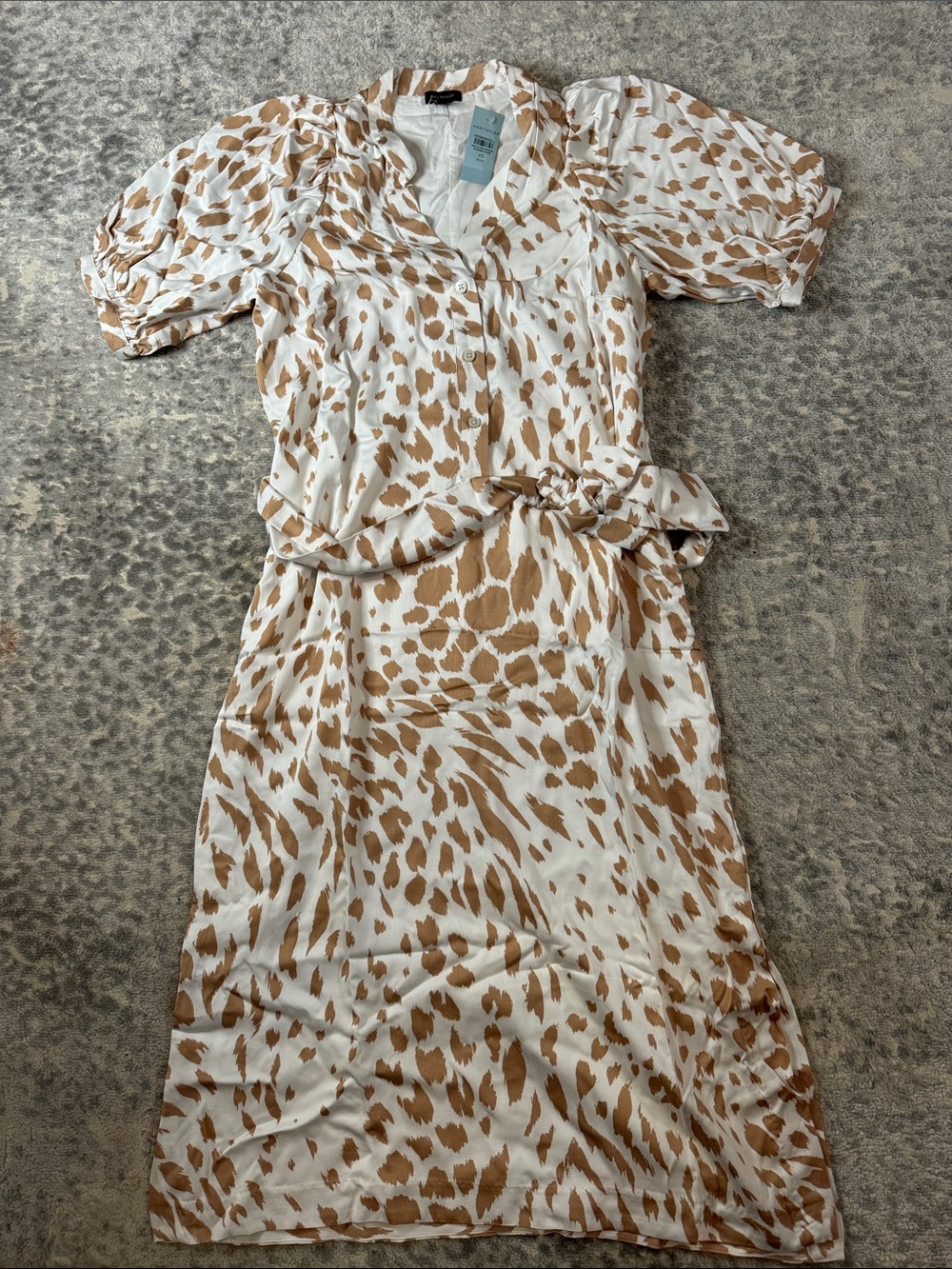 Ann Taylor Animal Print Puff Sleeve Midi Dress